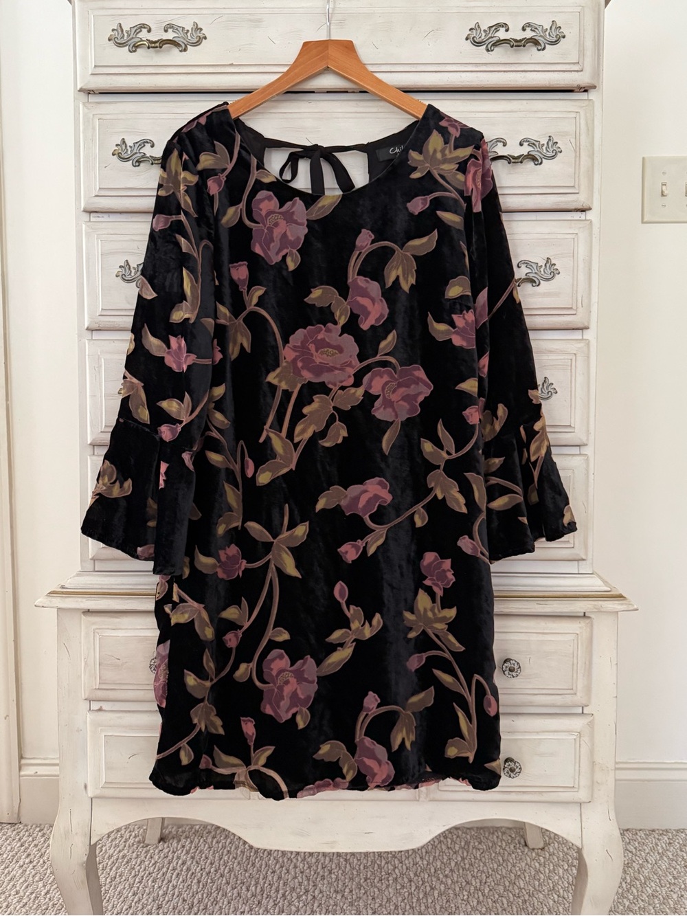 Black Velvet Burnout Floral Romantic Dress